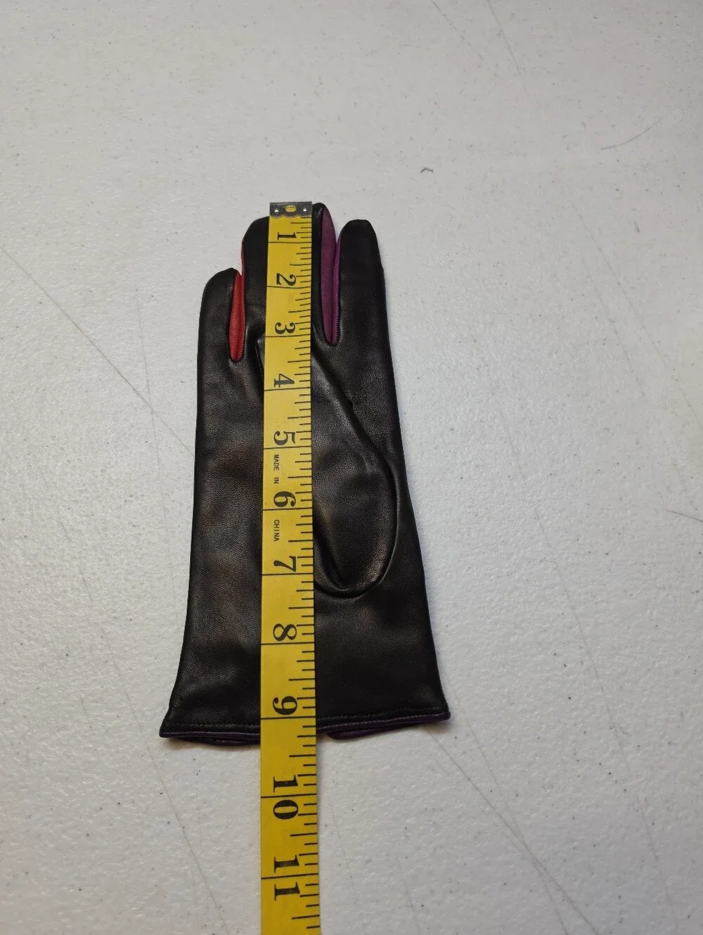 Vintage Black Leather Gloves with Purple & Red Accent Dress Or Driving Gloves